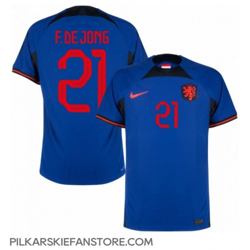 Tanie Strój piłkarski Holandia Frenkie de Jong #21 Koszulka Wyjazdowej MŚ 2022 Krótkie Rękawy